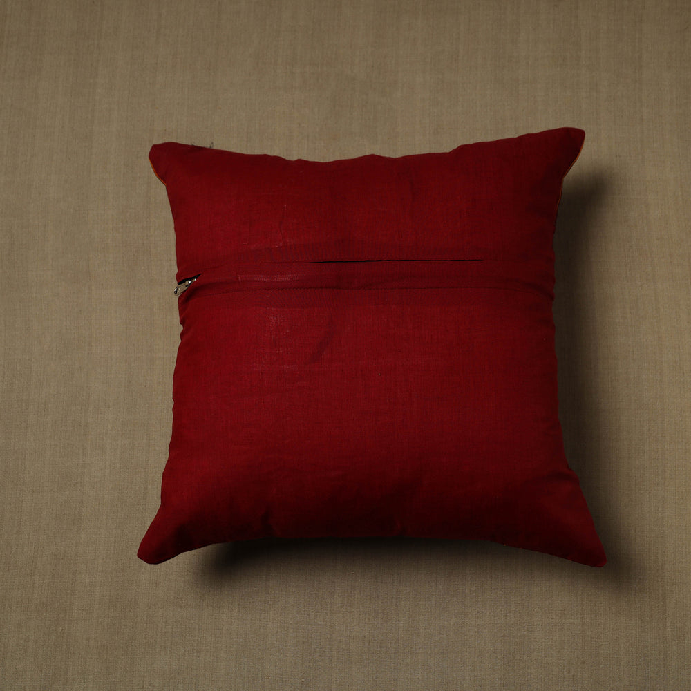 Maroon - Patchwork Cotton Kanchipuram Cushion Cover (16 x 16 in) 03