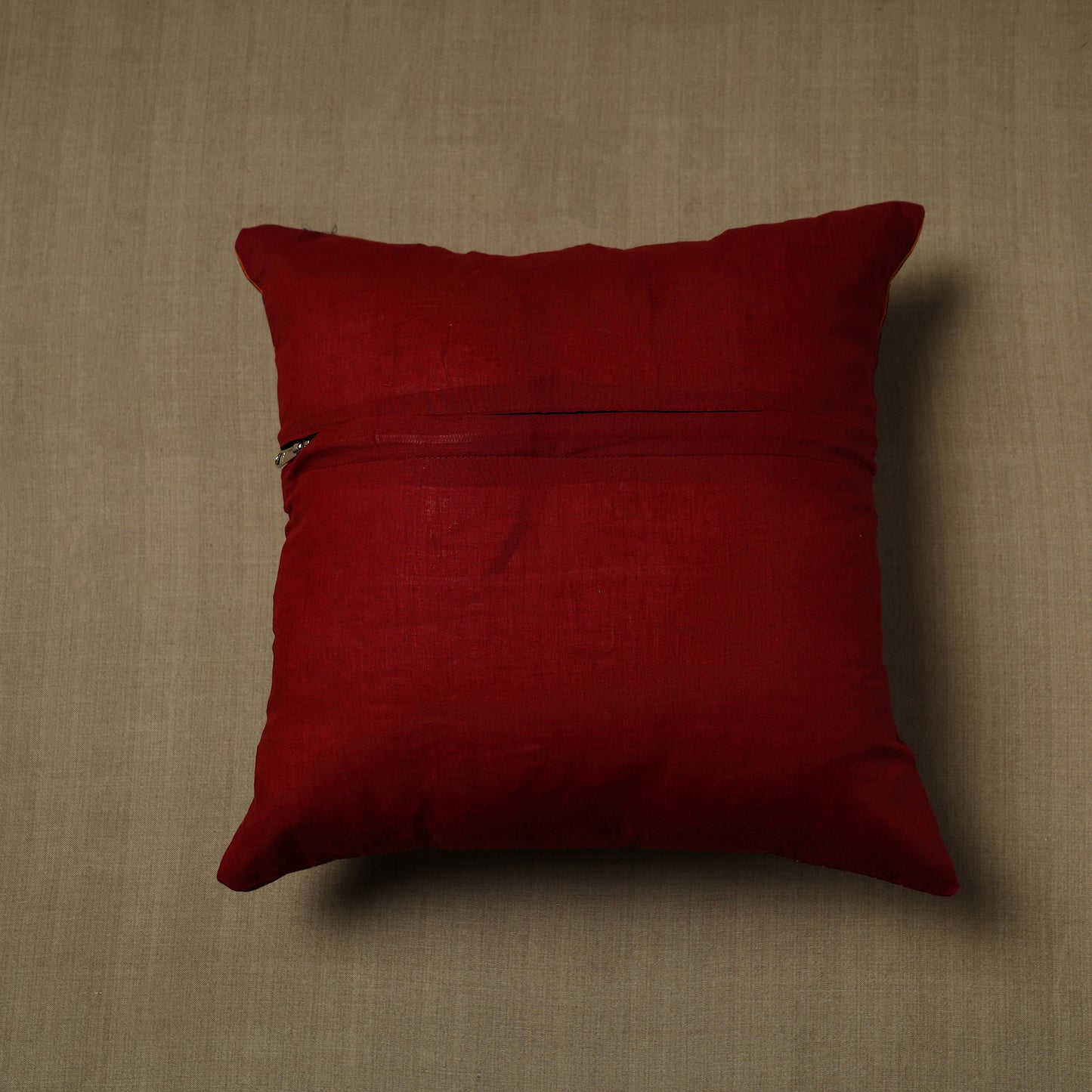 Maroon - Patchwork Cotton Kanchipuram Cushion Cover (16 x 16 in) 03