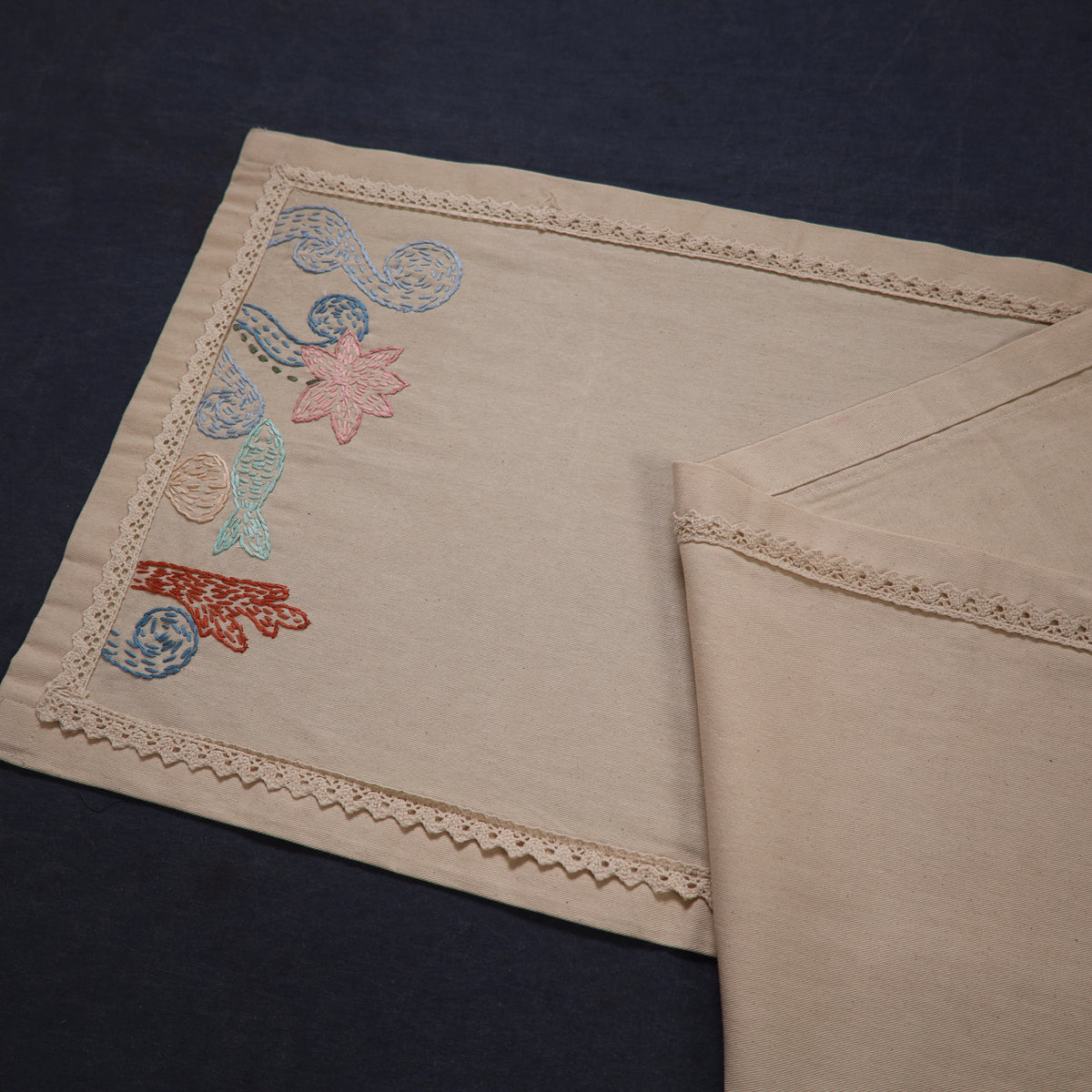 Water lilies Hand Embroidered Table Runner