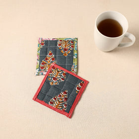  Floral Print Cotton Quilted Coasters (Set of 2)