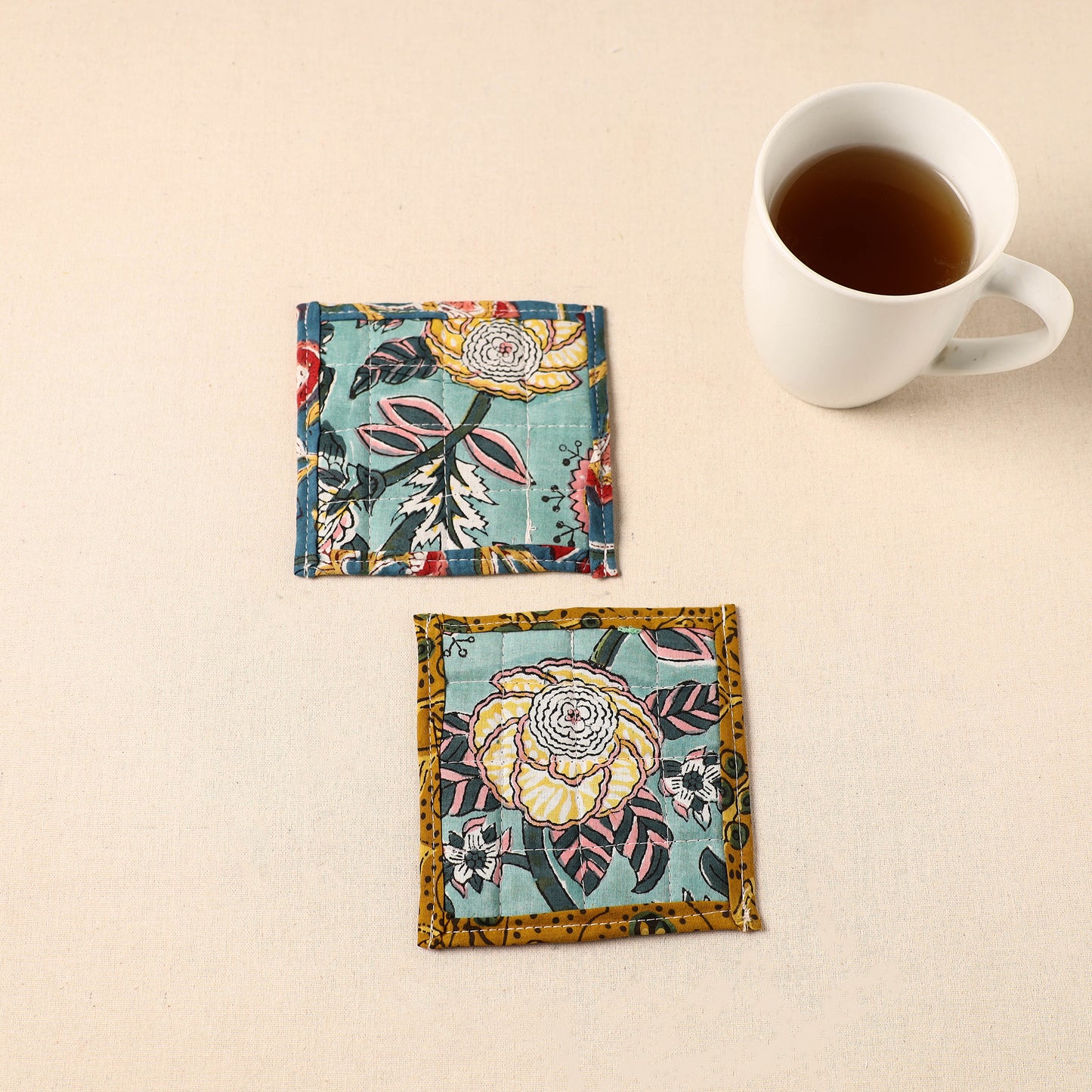 Floral Print Cotton Quilted Coasters (Set of 2) 19