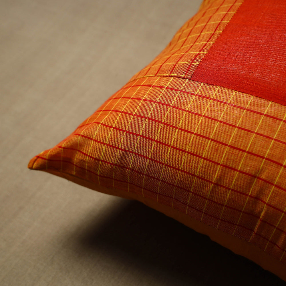 Orange - Patchwork Cotton Kanchipuram Cushion Cover (16 x 16 in) 06