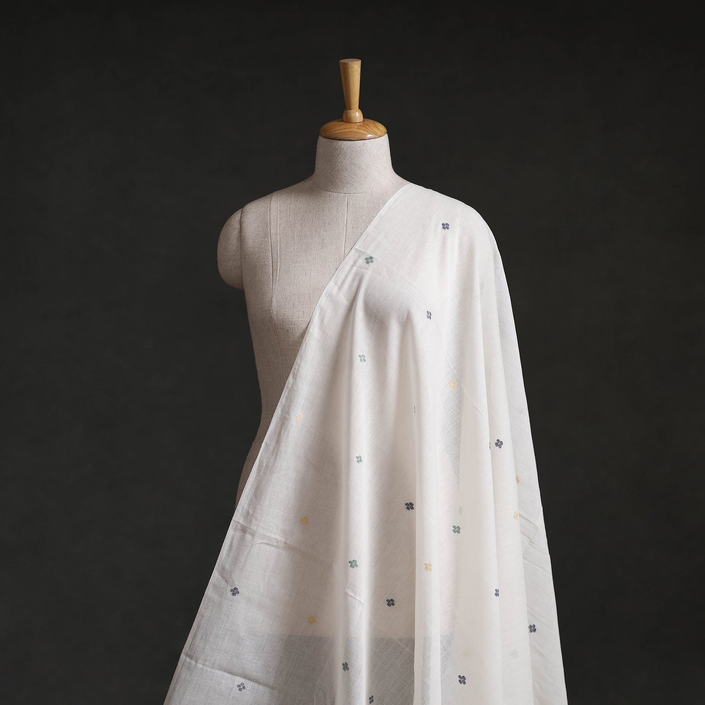 White - Phulia Jamdani Buti Pure Handloom Cotton Fabric (Count 84/92) 15