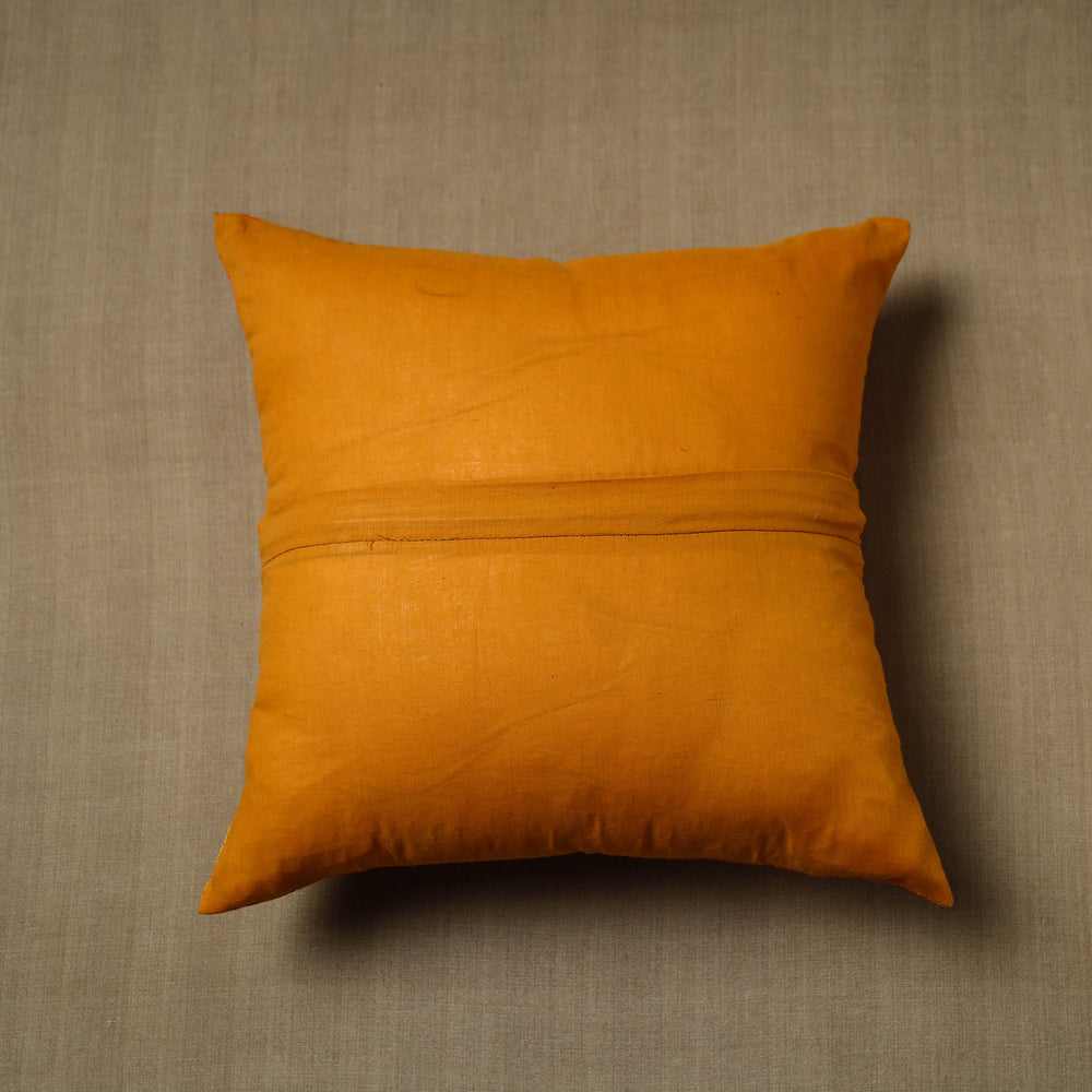 Orange - Patchwork Cotton Kanchipuram Cushion Cover (16 x 16 in) 06