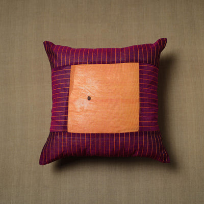 Purple - Patchwork Cotton Kanchipuram Cushion Cover (16 x 16 in) 07