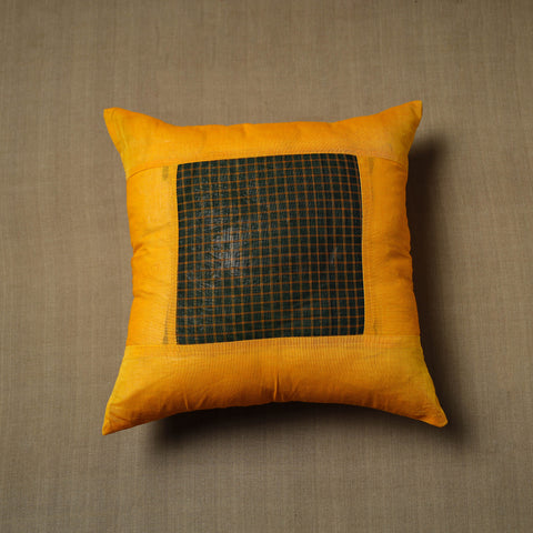 Yellow - patchwork cotton kanchipuram cushion cover (16 x