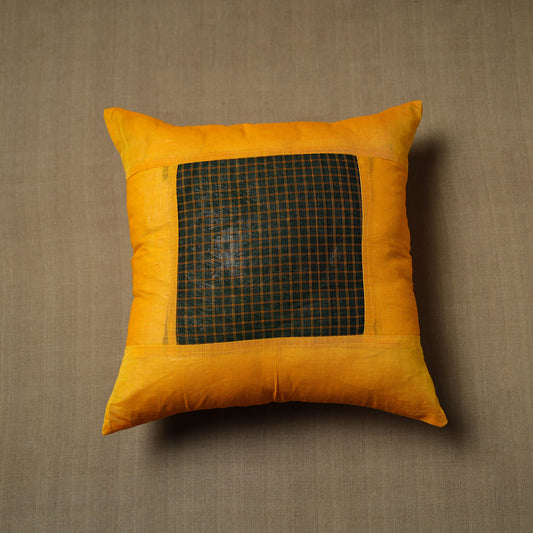 Yellow - Patchwork Cotton Kanchipuram Cushion Cover (16 x 16 in) 08