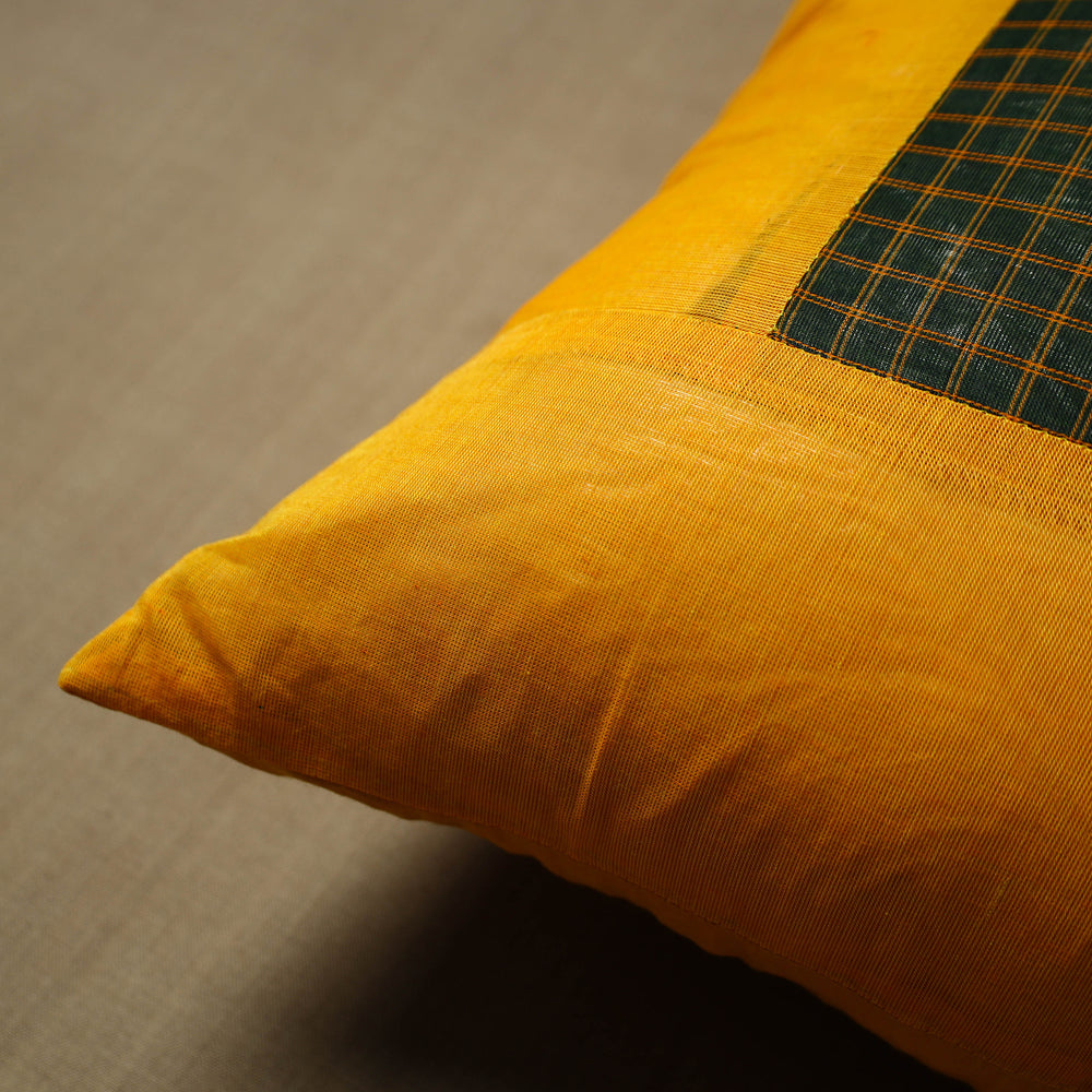 Yellow - Patchwork Cotton Kanchipuram Cushion Cover (16 x 16 in) 08