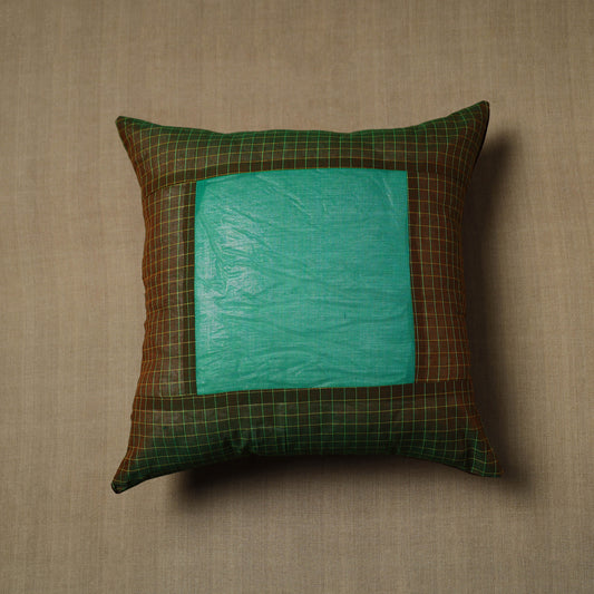 Green - Patchwork Cotton Kanchipuram Cushion Cover (16 x 16 in) 09