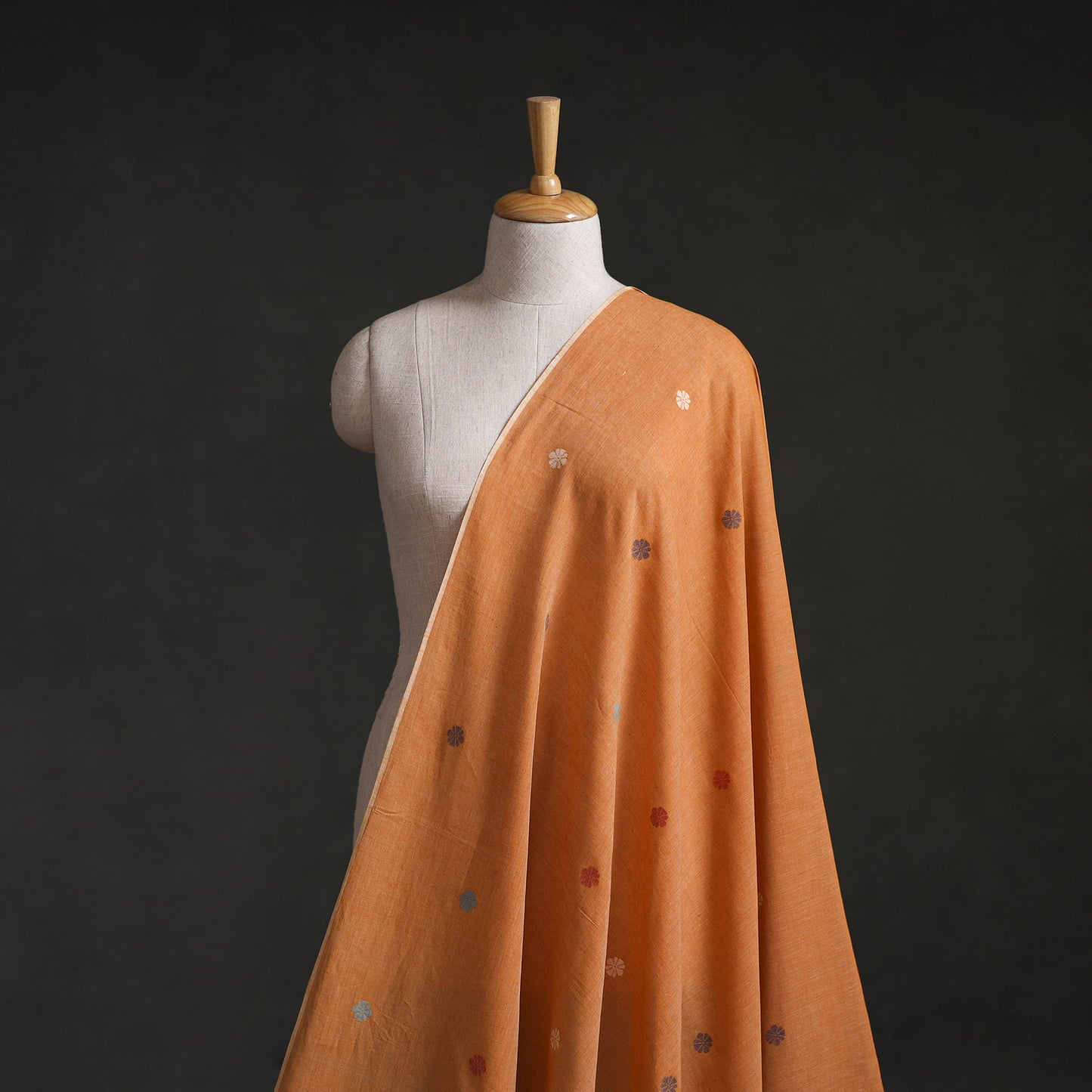 Orange - Phulia Jamdani Buti Pure Handloom Cotton Fabric (Count 84/92) 22