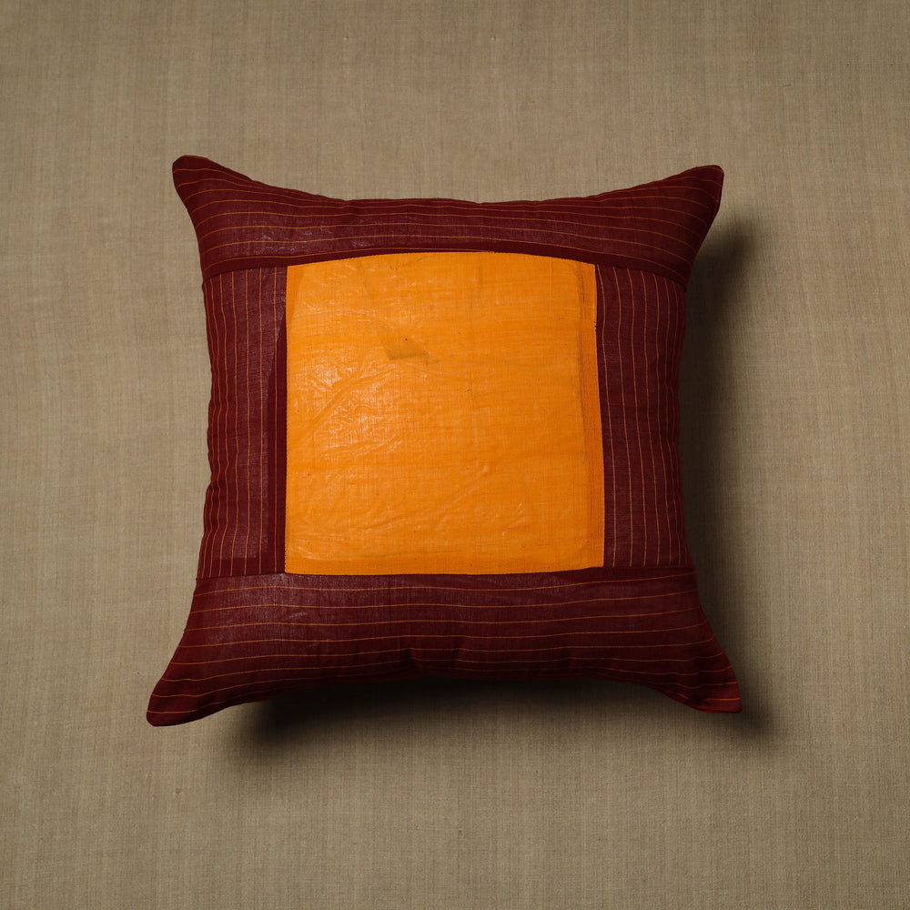 Maroon - Patchwork Cotton Kanchipuram Cushion Cover (16 x 16 in) 10