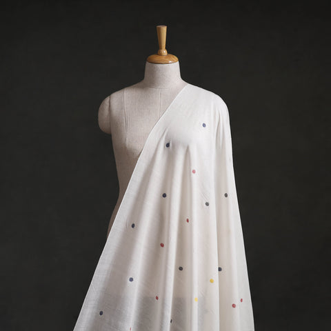 White - Phulia Jamdani Polka Dot Buti Pure Handloom Cotton Fabric (Count 84/92) 27