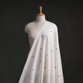 White - Phulia Jamdani Polka Dot Buti Pure Handloom Cotton Fabric (Count 84/92) 27
