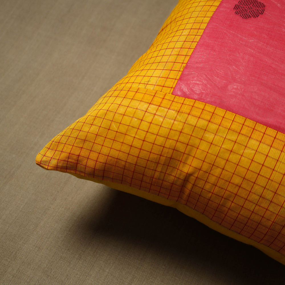 Yellow - Patchwork Cotton Kanchipuram Cushion Cover (16 x 16 in) 11