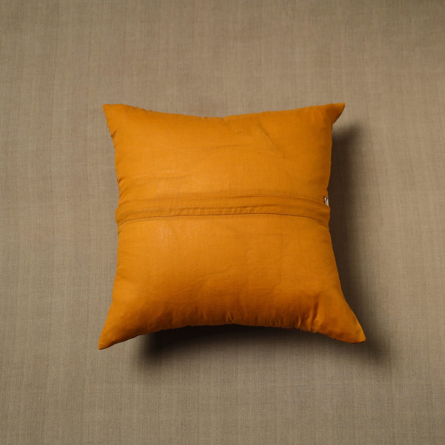 Brown - Patchwork Cotton Kanchipuram Cushion Cover (16 x 16 in) 12