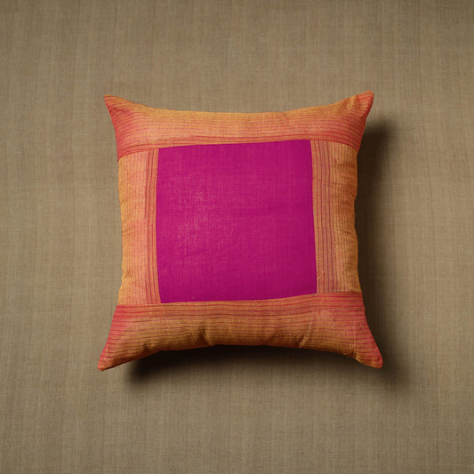 Orange - Patchwork Cotton Kanchipuram Cushion Cover (16 x 16 in) 13