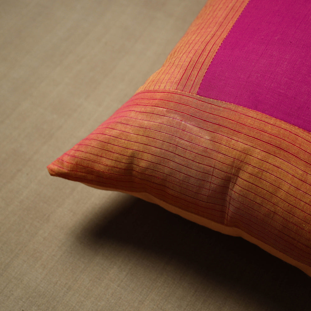 Orange - Patchwork Cotton Kanchipuram Cushion Cover (16 x 16 in) 13