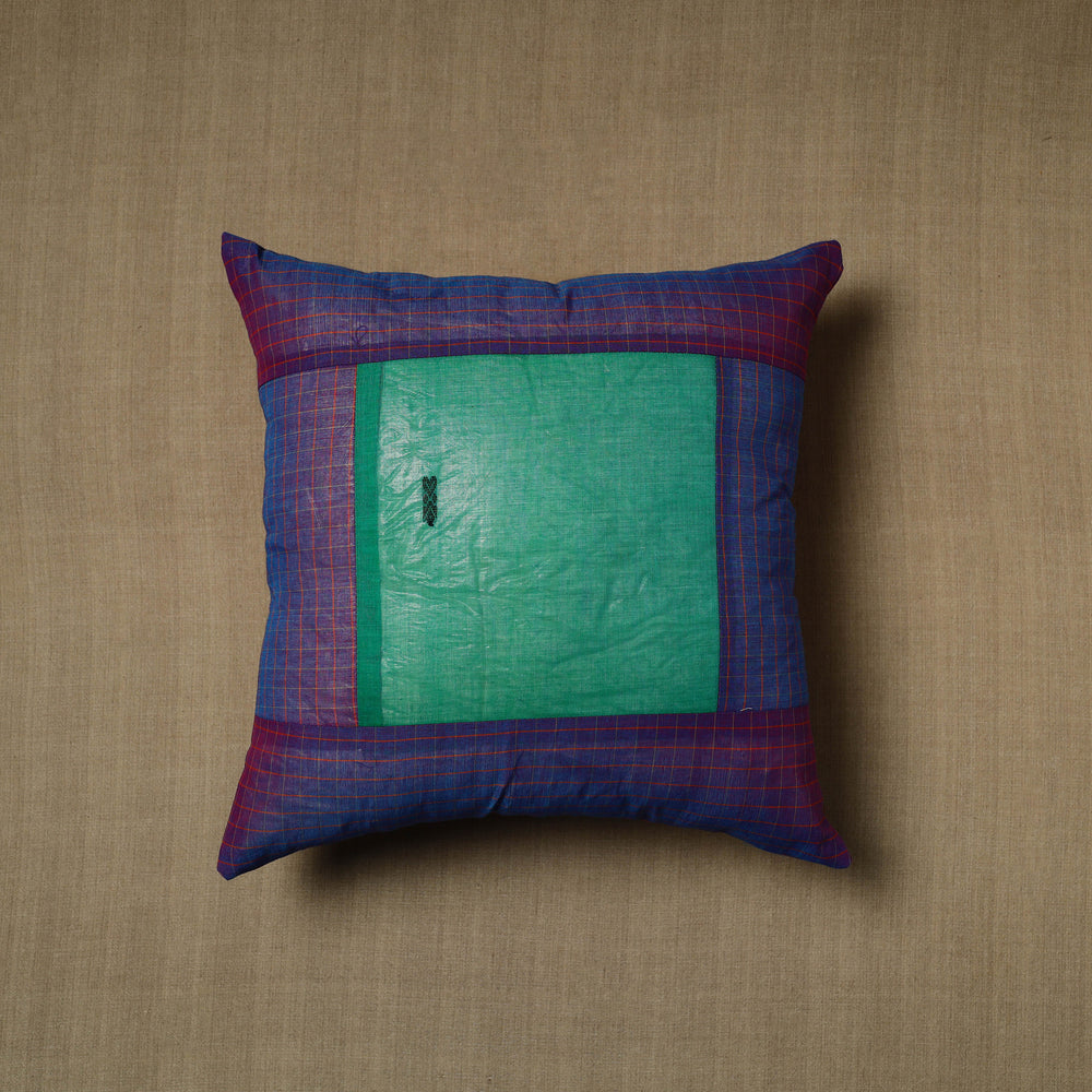 Blue - Patchwork Cotton Kanchipuram Cushion Cover (16 x 16 in) 14