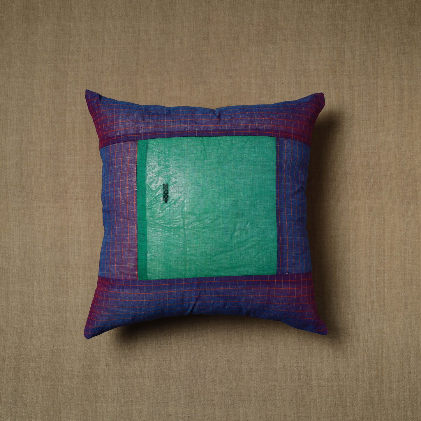 Blue - Patchwork Cotton Kanchipuram Cushion Cover (16 x 16 in) 14