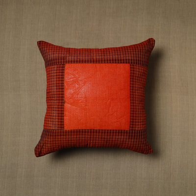 Maroon - Patchwork Cotton Kanchipuram Cushion Cover (16 x 16 in) 16