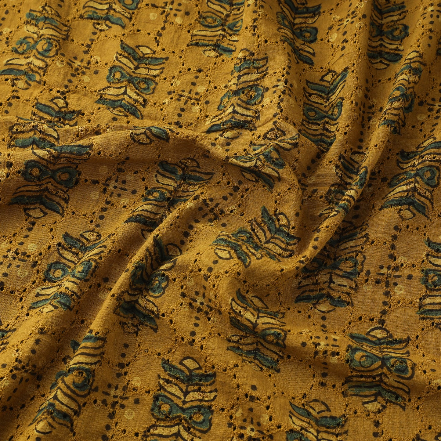 Yellow - Hakoba Hand Block Ajrakh Print Natural Dyed Cotton Fabric 129
