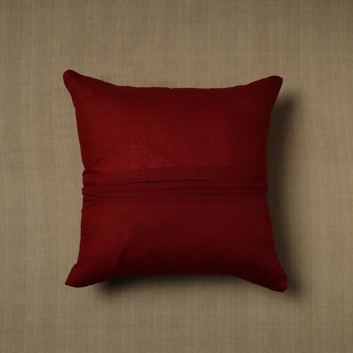 Maroon - Patchwork Cotton Kanchipuram Cushion Cover (16 x 16 in) 16