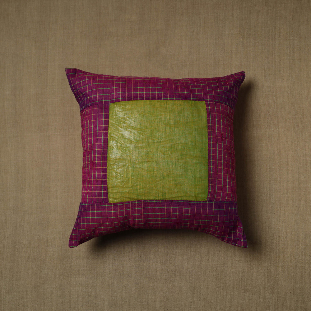 Purple - Patchwork Cotton Kanchipuram Cushion Cover (16 x 16 in) 17