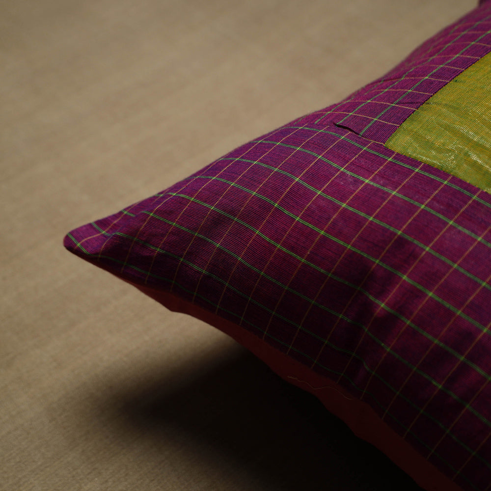 Purple - Patchwork Cotton Kanchipuram Cushion Cover (16 x 16 in) 17