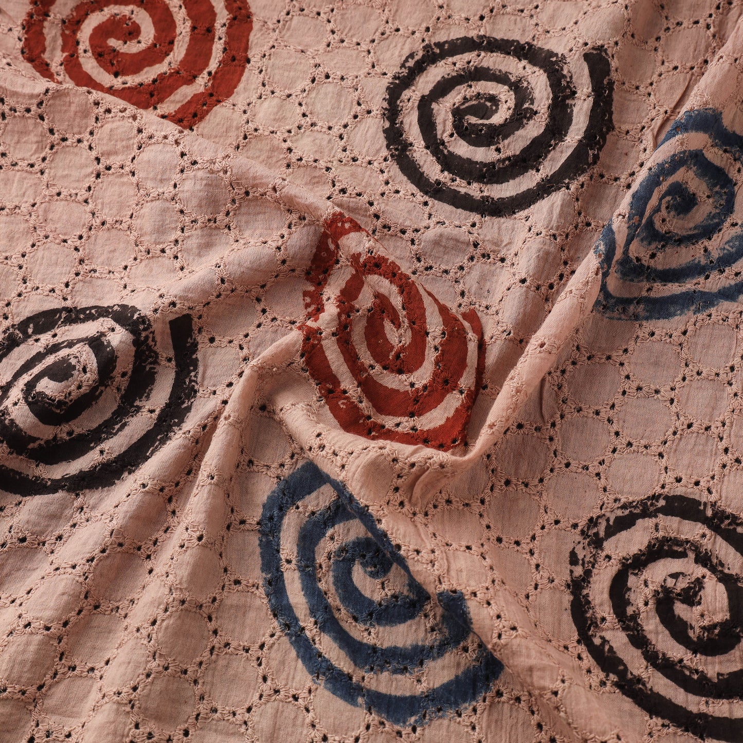 Peach - Hakoba Hand Block Ajrakh Print Natural Dyed Cotton Fabric 128