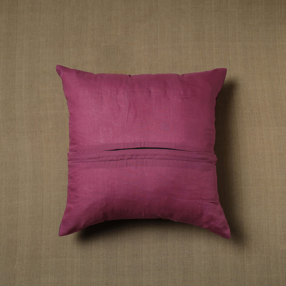 Purple - Patchwork Cotton Kanchipuram Cushion Cover (16 x 16 in) 17