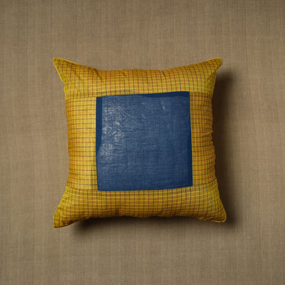 Yellow - Patchwork Cotton Kanchipuram Cushion Cover (16 x 16 in) 18