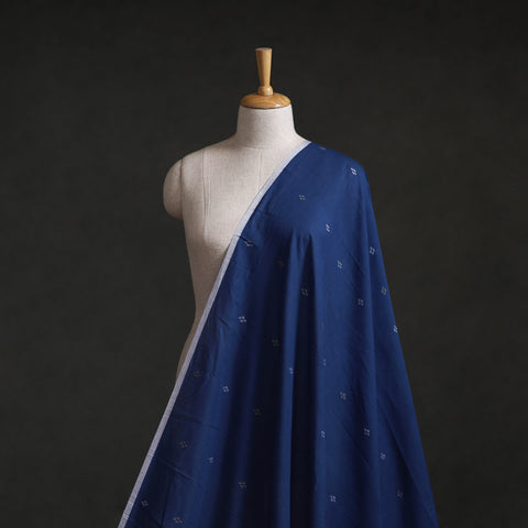 Blue - Phulia Jamdani Buti Pure Handloom Cotton Fabric (Count 84/84) 44