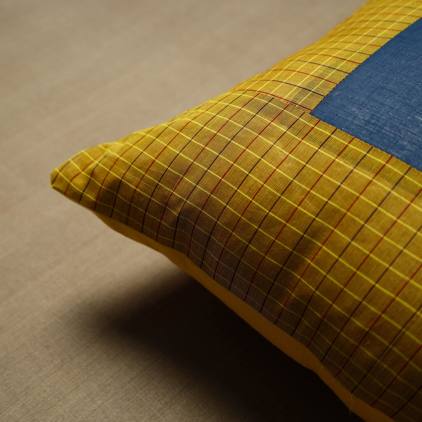 Yellow - Patchwork Cotton Kanchipuram Cushion Cover (16 x 16 in) 18