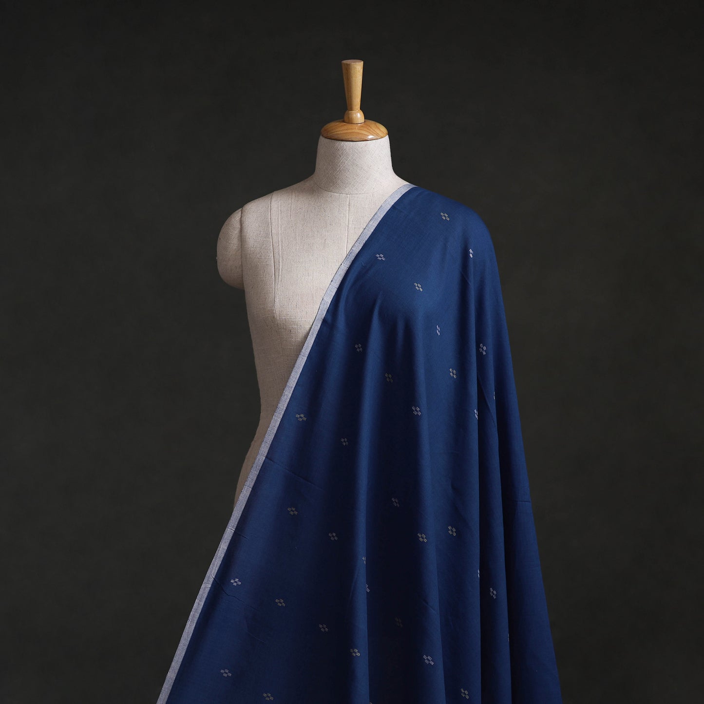 Blue - Phulia Jamdani Buti Pure Handloom Cotton Fabric (Count 84/84) 45