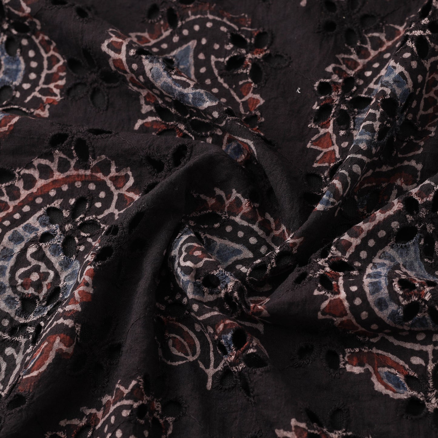 Black - Hakoba Hand Block Ajrakh Print Natural Dyed Cotton Fabric 126