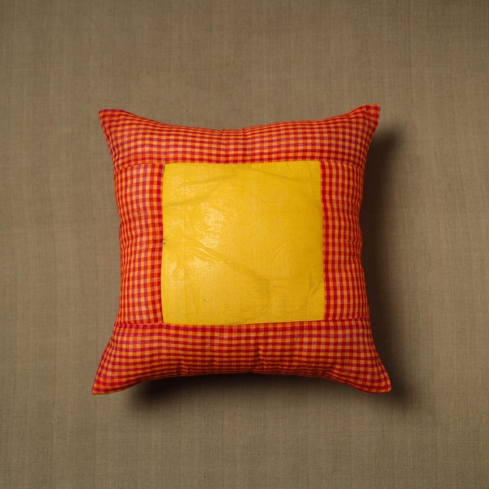 Orange - Patchwork Cotton Kanchipuram Cushion Cover (16 x 16 in) 20