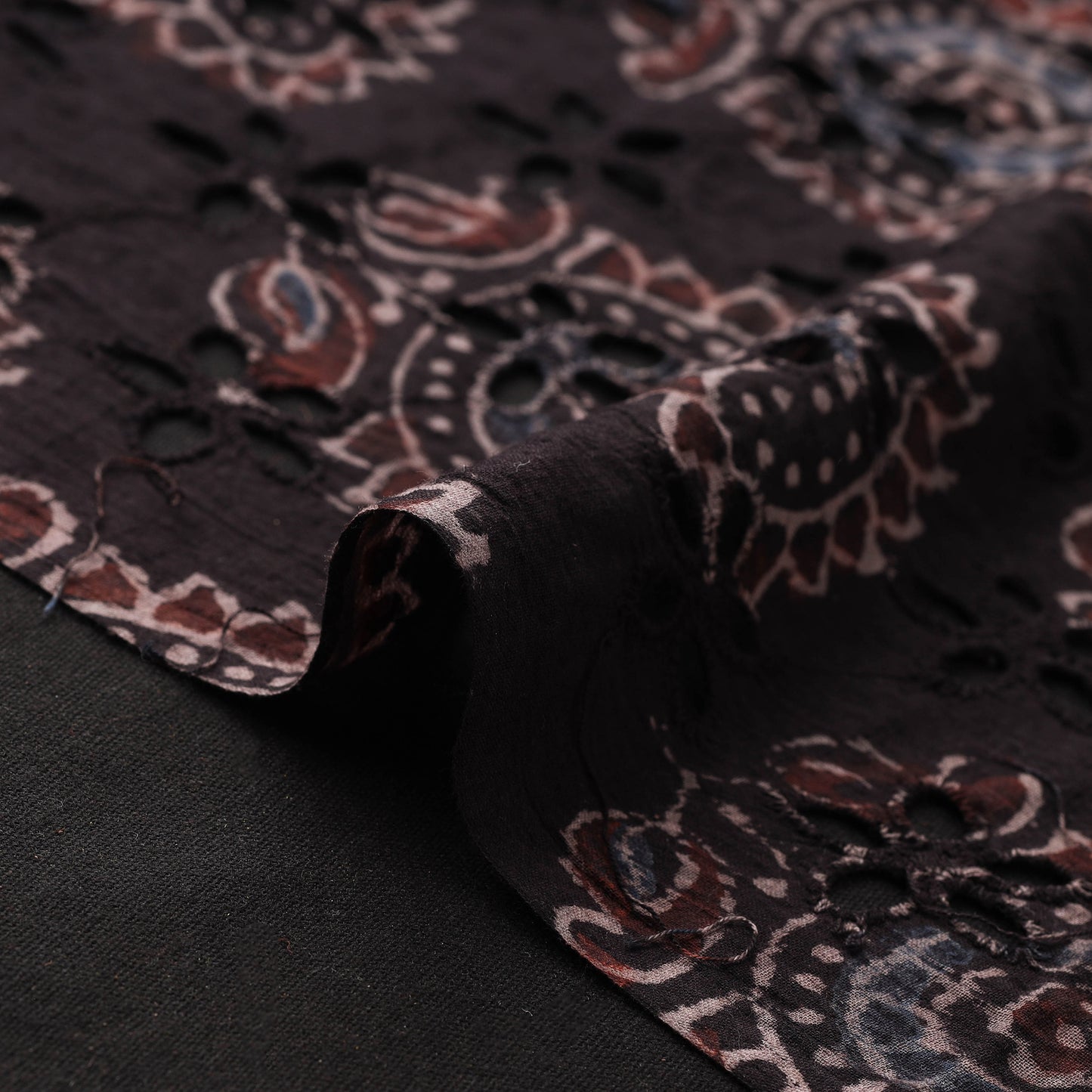 Black - Hakoba Hand Block Ajrakh Print Natural Dyed Cotton Fabric 126
