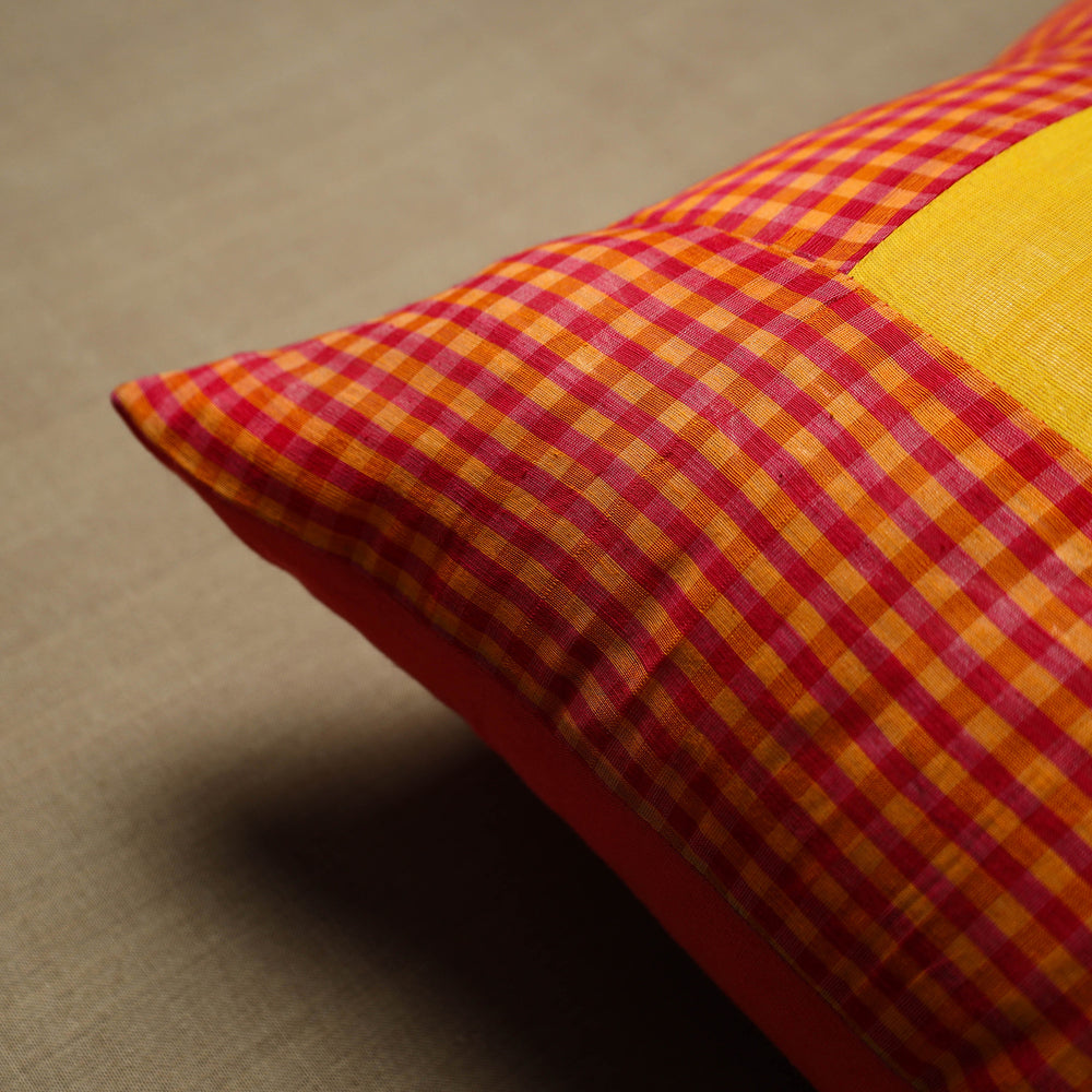 Orange - Patchwork Cotton Kanchipuram Cushion Cover (16 x 16 in) 20