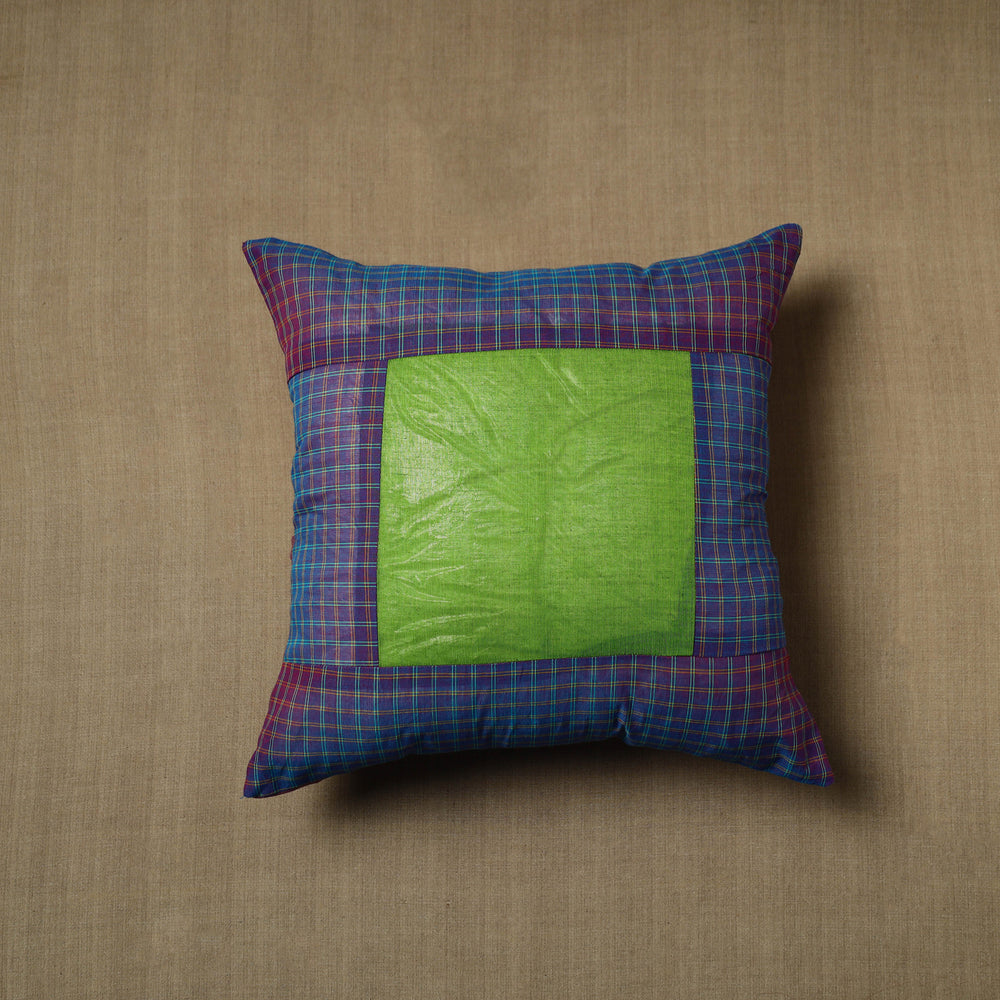 Blue - Patchwork Cotton Kanchipuram Cushion Cover (16 x 16 in) 21