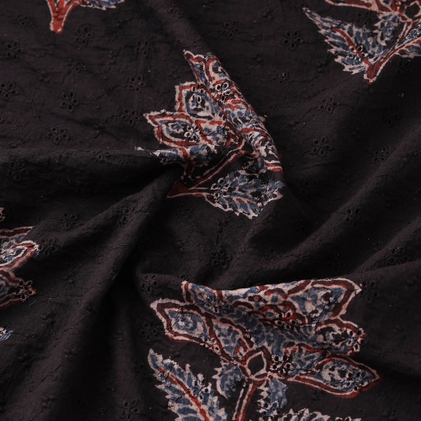 Black - Hakoba Hand Block Ajrakh Print Natural Dyed Cotton Fabric 125
