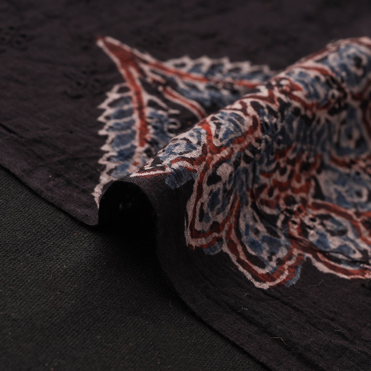 Black - Hakoba Hand Block Ajrakh Print Natural Dyed Cotton Fabric 125