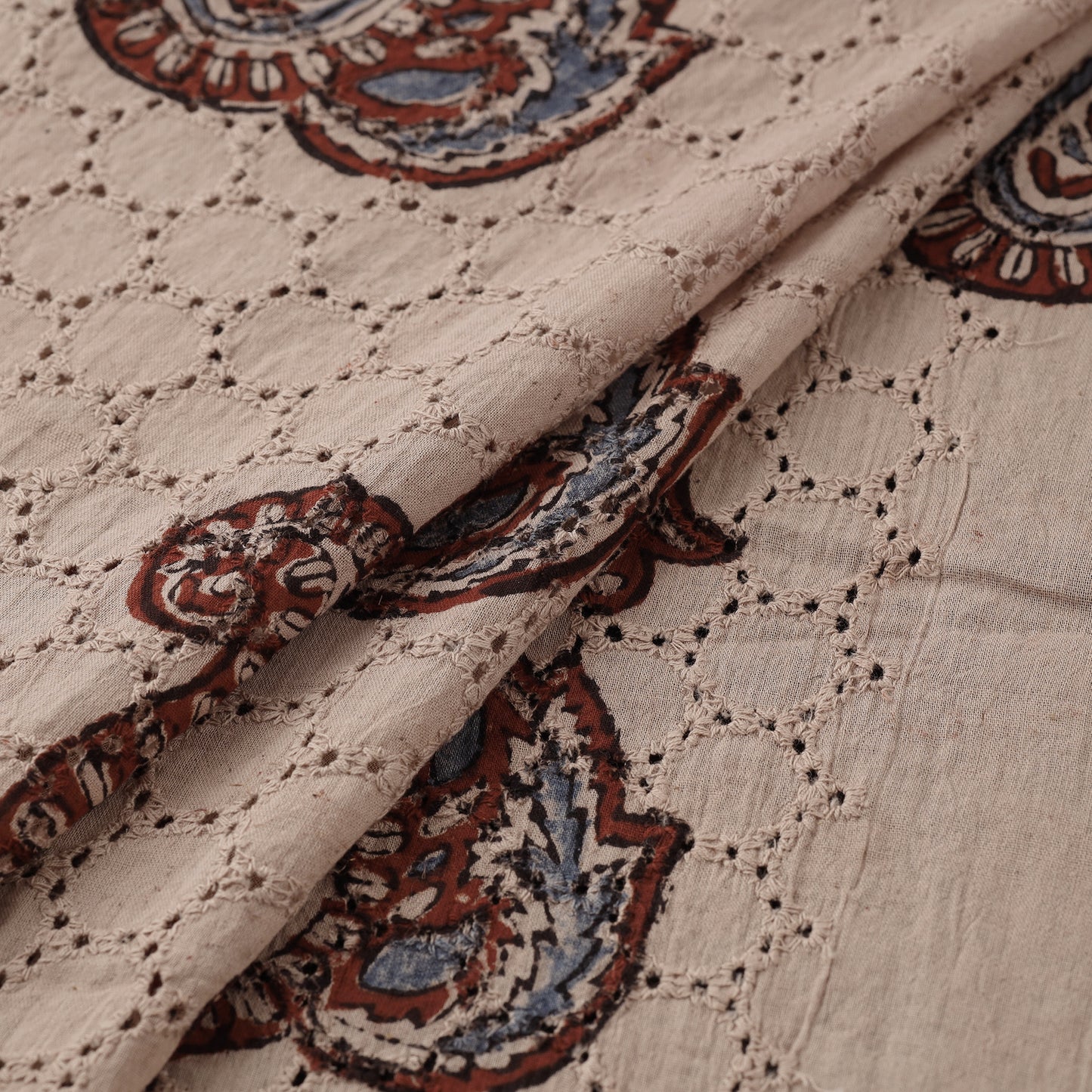 Beige - Hakoba Hand Block Ajrakh Print Natural Dyed Cotton Fabric 124