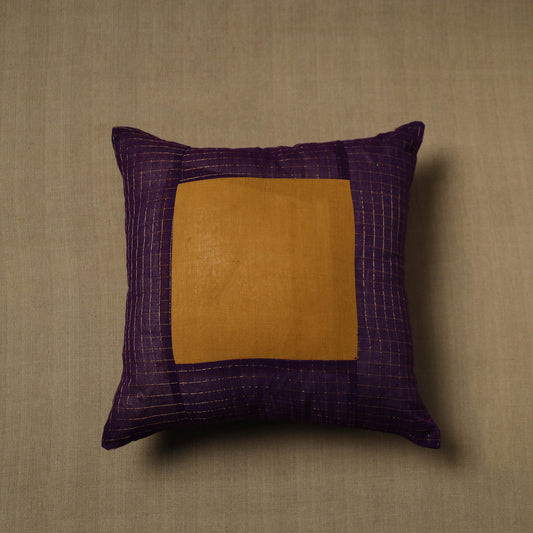 Purple - Patchwork Cotton Kanchipuram Cushion Cover (16 x 16 in) 22