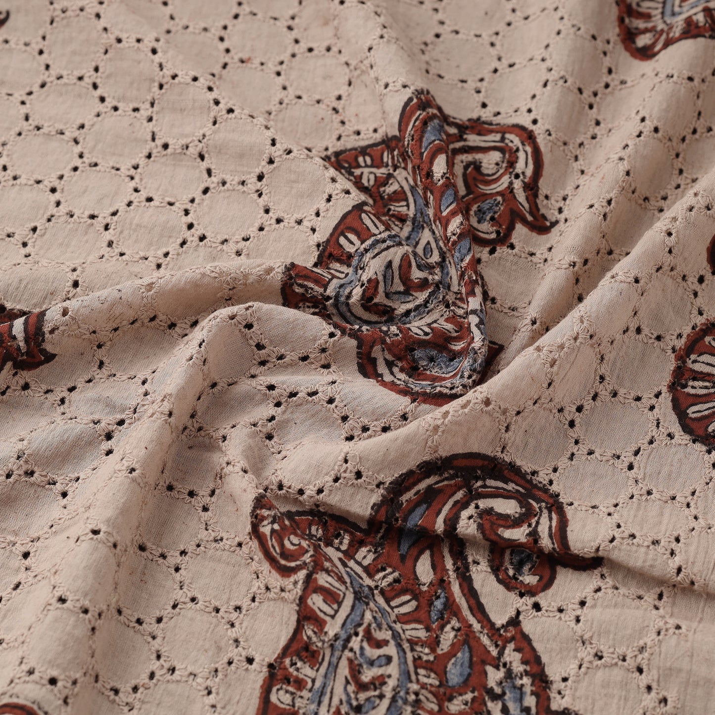Beige - Hakoba Hand Block Ajrakh Print Natural Dyed Cotton Fabric 124