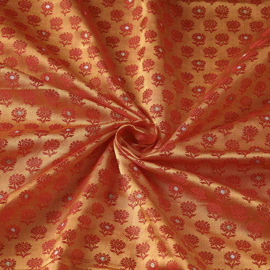 Orange - Banarasi Weaving Brocade Silk Fabric
