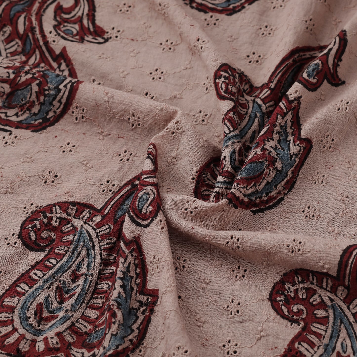 Peach - Hakoba Hand Block Ajrakh Print Natural Dyed Cotton Fabric 123