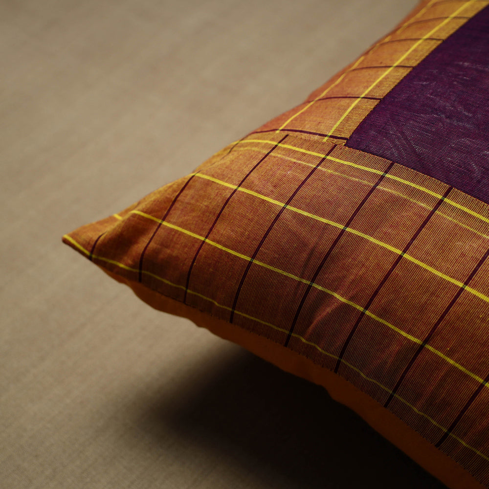 Brown - Patchwork Cotton Kanchipuram Cushion Cover (16 x 16 in) 23