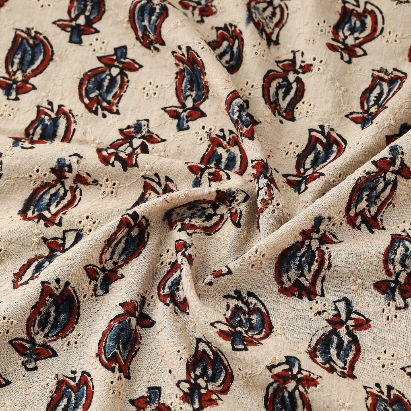 Beige - Hakoba Hand Block Ajrakh Print Natural Dyed Cotton Fabric 122