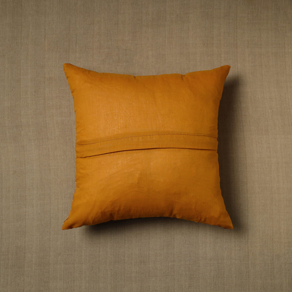 Brown - Patchwork Cotton Kanchipuram Cushion Cover (16 x 16 in) 23