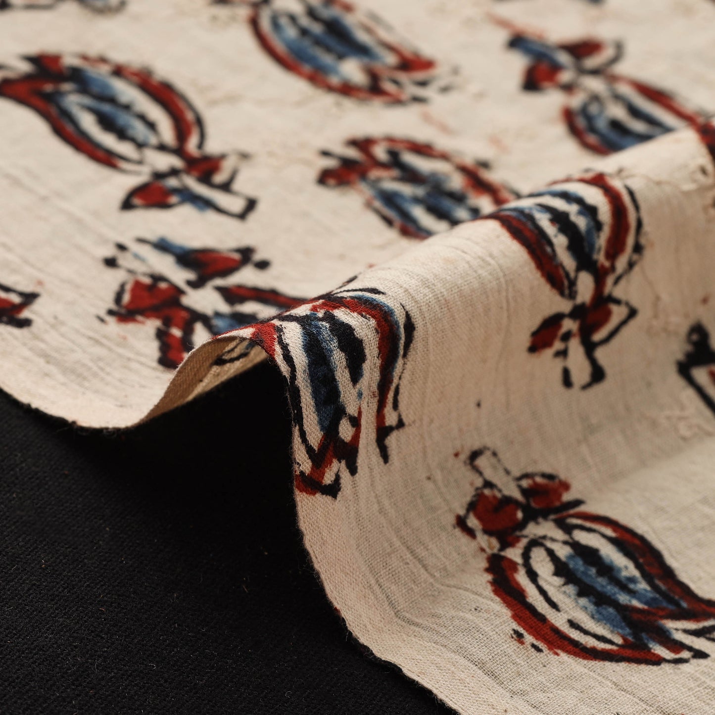 Beige - Hakoba Hand Block Ajrakh Print Natural Dyed Cotton Fabric 122